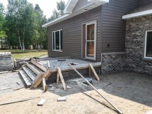 A mold is being built for concrete steps.