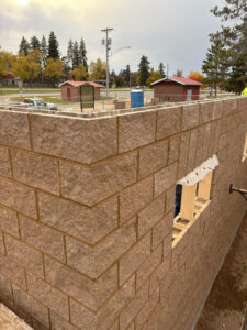 Commercial concrete block masonry walls under construction by Trepanier Masonry in Bemidji, MN.